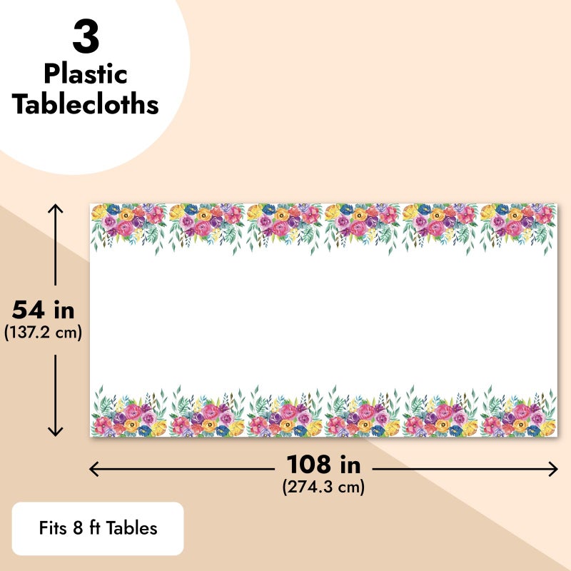 Sparkle and Bash 3 Pack Plastic Floral Tablecloth for Wedding, Birthday Party Decorations, 54x108 inch Disposable Rectangle Floral Table Cover, Tea Party Supplies, Baby Shower - Image 3